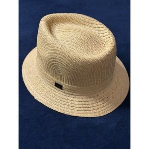 Ole Braided Straw Fedora Hat Tan Woven Logo One Size Mens Accessory